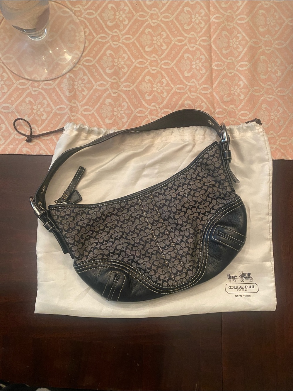 Coach Black and Gray Signature Crescent Shoulder Bag